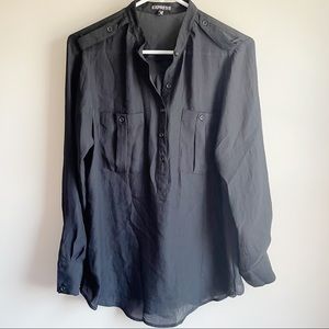 Express Black Popover Long Sleeve Career Blouse